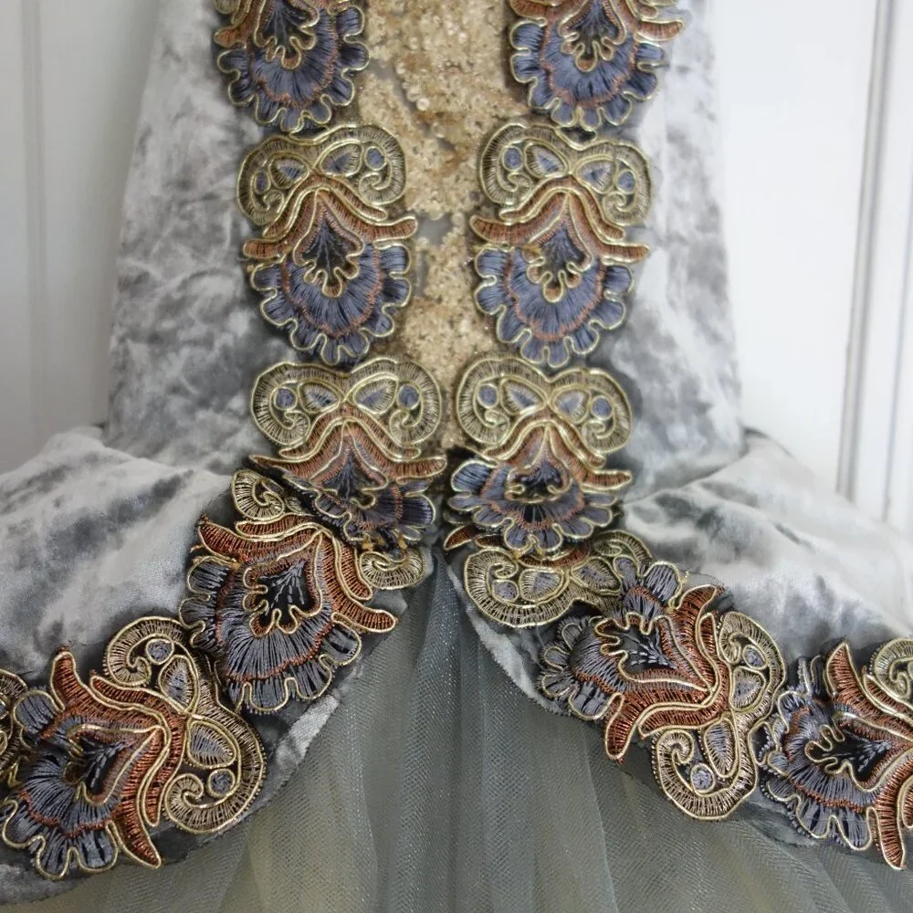 REVOLUTION DANCEWEAR Gray Crushed Velvet Metallic Floral Lace Dress – Girls Med